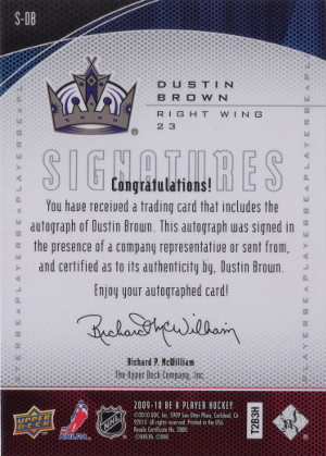 2009 10 upper deck be a player hockey s db dustin brown back
