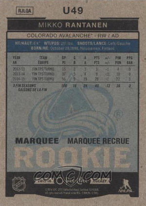 2015 16 upper deck series 2 hockey o pee chee update rookies u49 mikko rantanen back