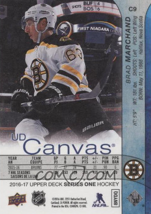 2016 17 upper deck series 1 hockey e pack break c9 brad marchand back