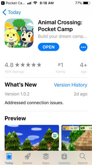 animal crossing pocket camp cant update 2