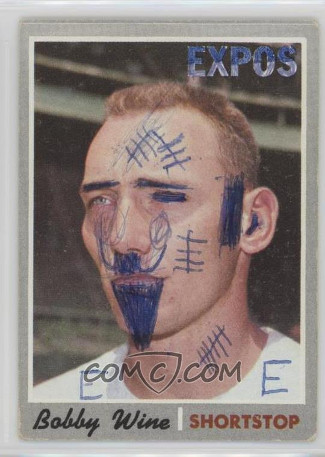 1970 topps baseball 332 bobby wine altered with pen
