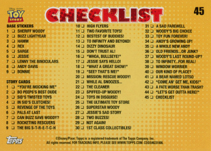 2010 topps toy story fun packs 45 checklist back