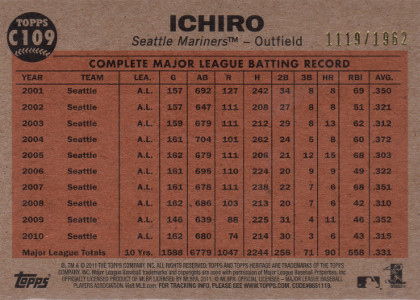 2011 topps heritage chrome c109 ichiro back