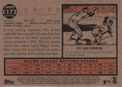 2011 topps heritage chrome c173 ichiro back