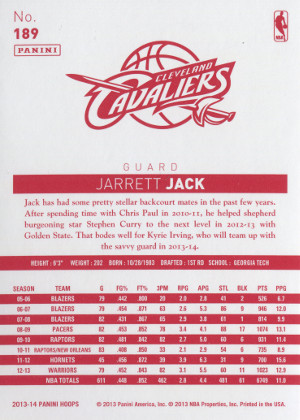 2013 14 panini nba hoops basketball red back 189 jarrett jack back