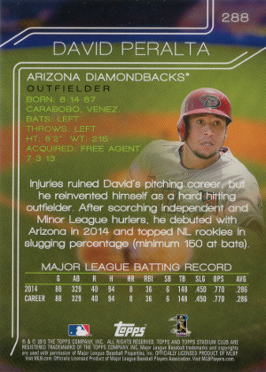 2015 topps stadium club baseball black foil 288 david peralta back