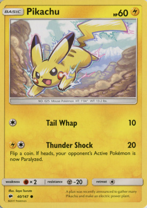 2017 pokemon tcg sun moon burning shadows common 40 pikachu