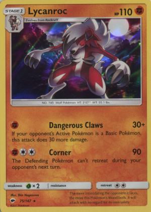 2017 pokemon tcg sun moon burning shadows rare holo 75 lycanroc