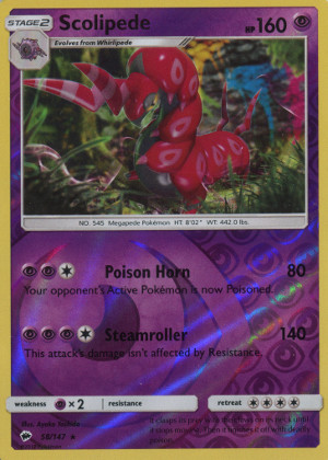2017 pokemon tcg sun moon burning shadows rare reverse holo 58 scolipede