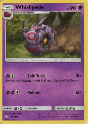 2017 pokemon tcg sun moon burning shadows uncommon 57 whirlipede