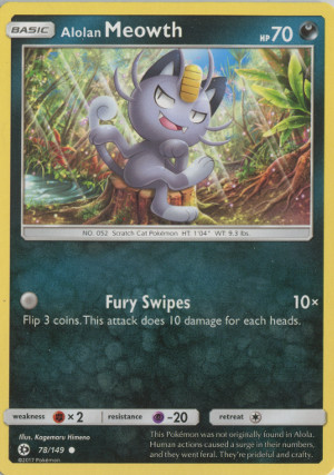 2017 pokemon tcg sun moon common 78 alolan meowth