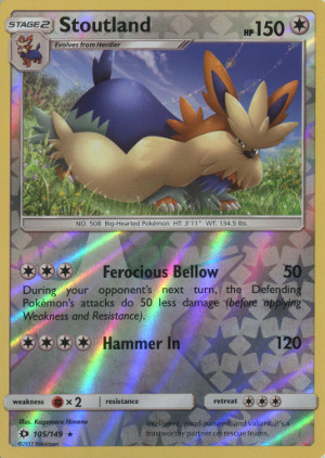2017 pokemon trading card game sun and moon rare reverse holo 105 stoutland