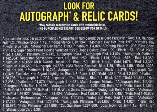 2018 topps series 1 baseball retail hanger box odds