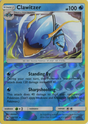 2018 pokemon tcg sun moon forbidden light rare reverse holo 26 clawitzer